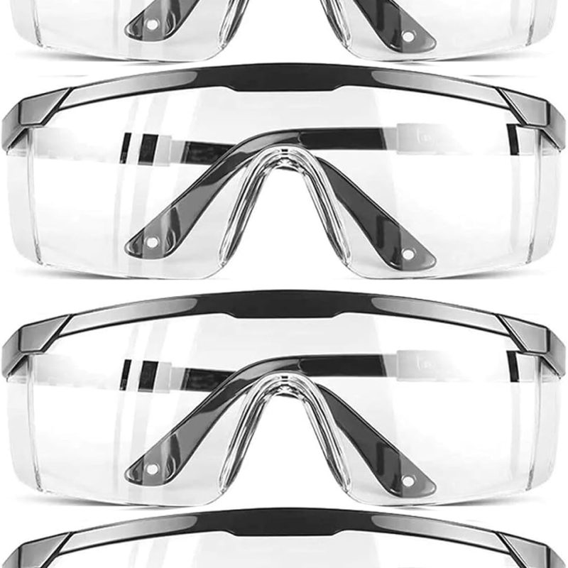 Safety GlassesClear Anti-Fog Goggles Over-Spec Glasses Protective Eye Wear Industrial Approved Wide-Vision(4 PACK)