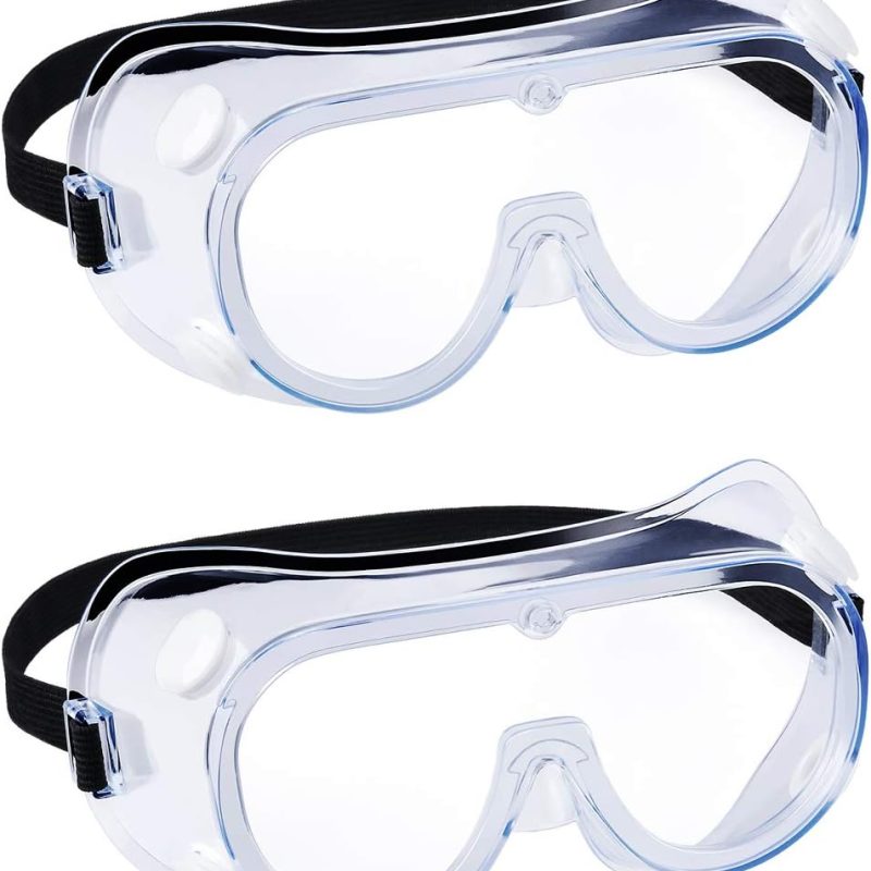 2 pack Safety Goggles, Adjustable,Lightweight Anti-Fog Protective Safety Glasses, Eye Protection, White