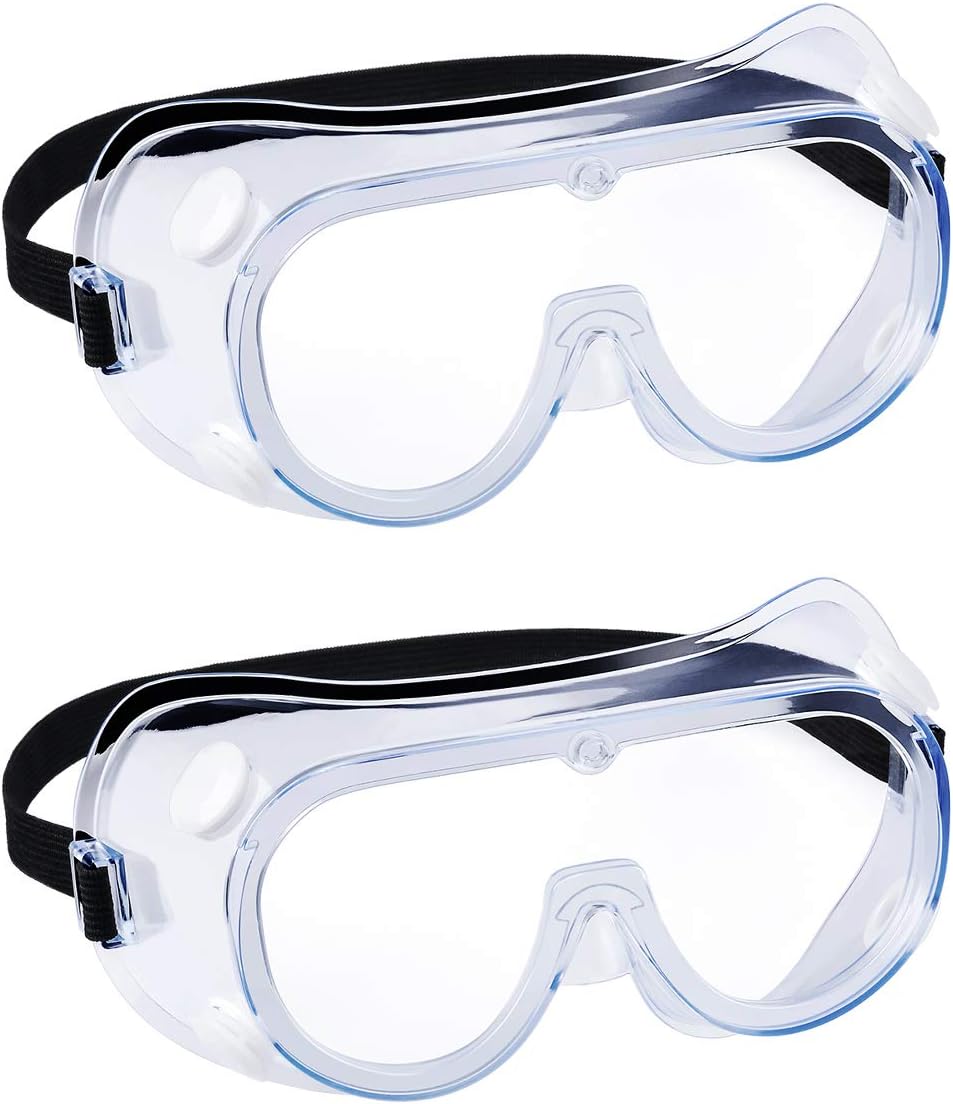 2 pack Safety Goggles, Adjustable,Lightweight Anti-Fog Protective Safety Glasses, Eye Protection, White