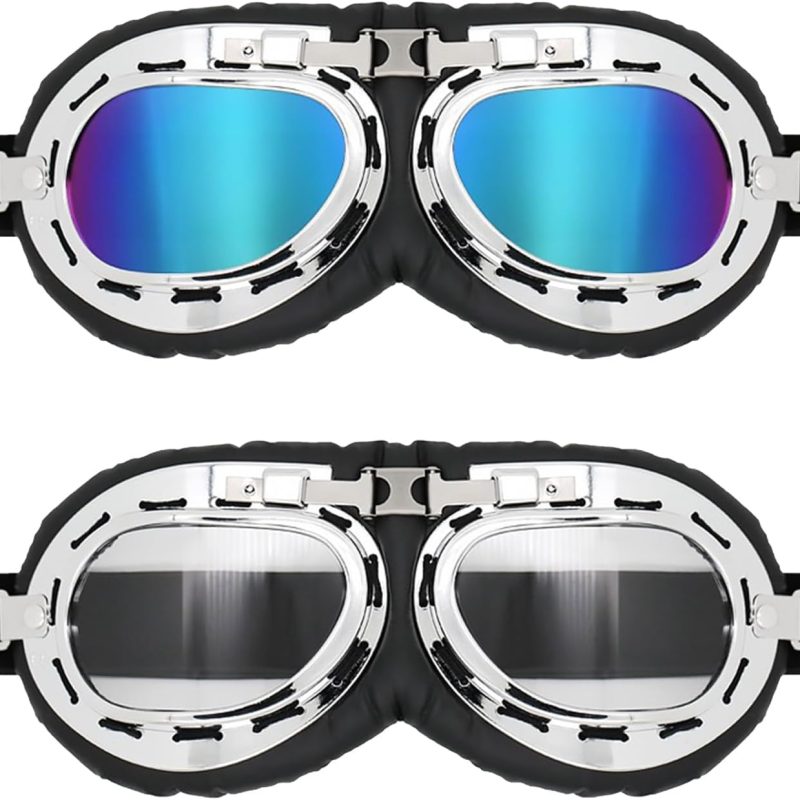 2 Pieces Vintage Motorcycle Goggles UV Protection Windproof Dustproof Helmet Goggles Aviator goggles Bike goggles For Men Women Outdoor Riding