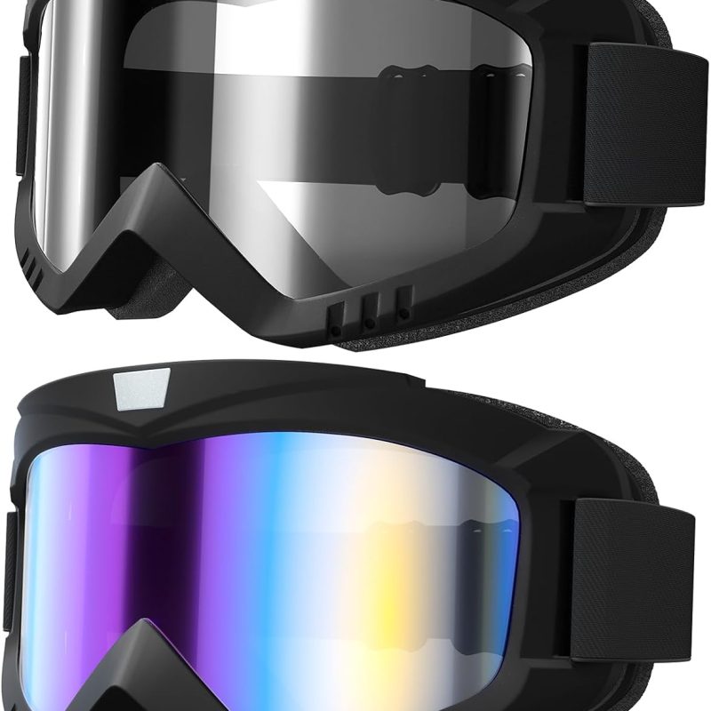 Dirt Bike Goggles Motorcycle Goggles - 2 Pack , Ski, Windproof Glasses for Adults, Men, Women, Youth