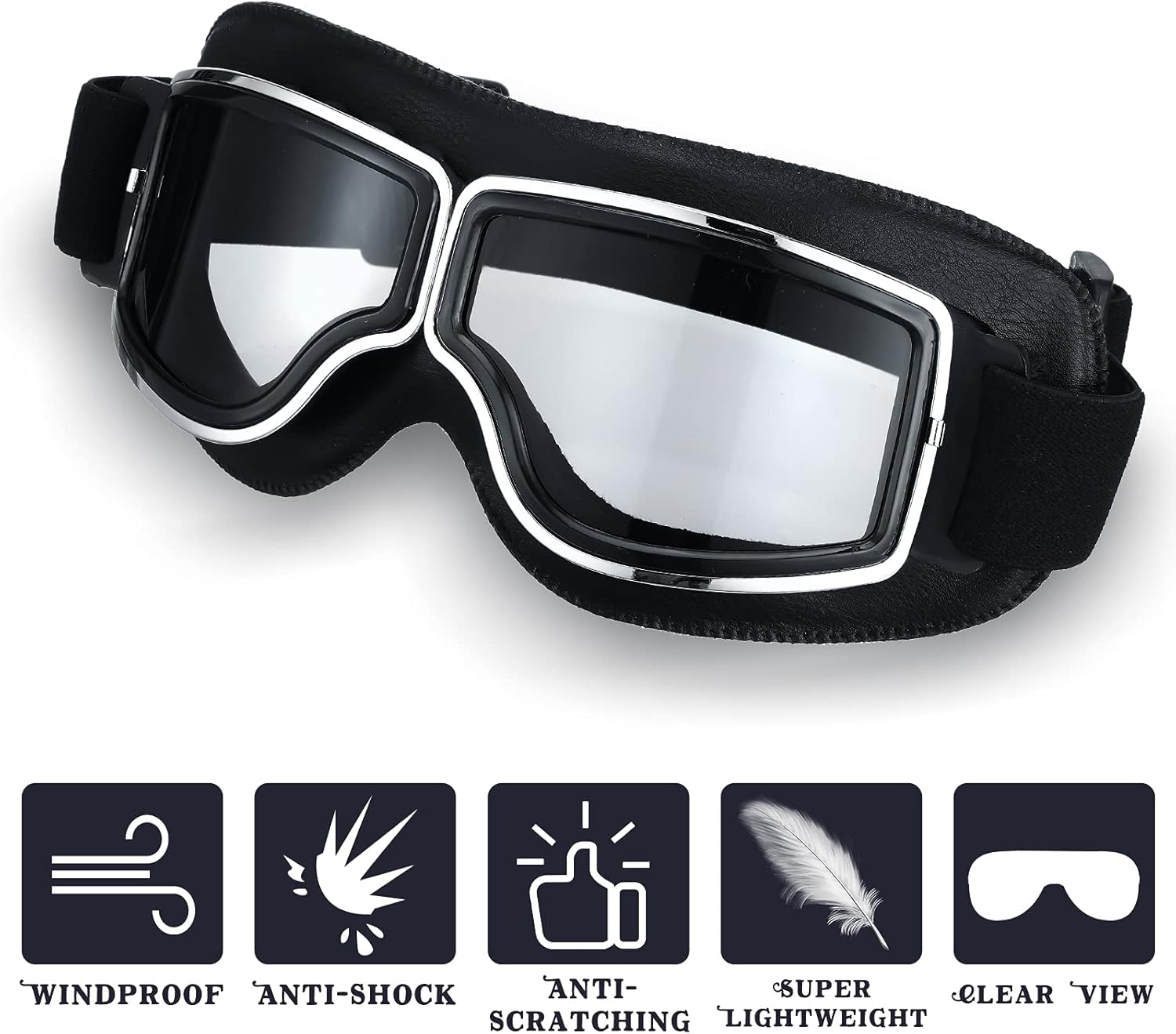 2 Pieces Motorcycle Goggles Vintage Pilot Style Cruiser Scooter Goggle Anti-Scratch Dustproof Windproof - Image 2