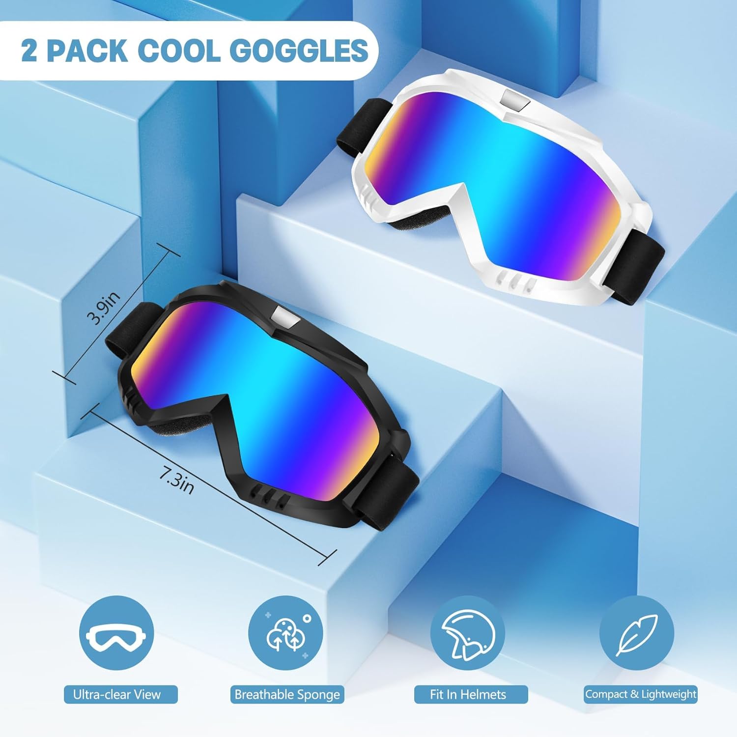 Dirt Bike Goggles 2 Pack - Motorcycle, , Riding, Ski, Windproof Racing Glasses - Image 2