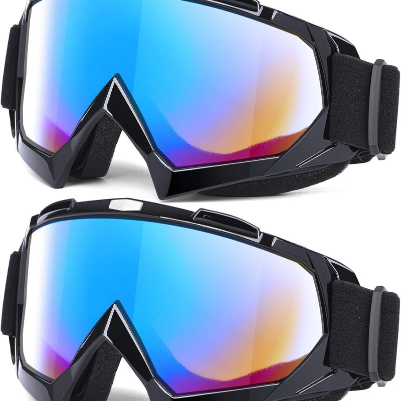 Adult Dirt Bike Goggles, 2-Pack  Motorcycle Goggles for Men & Women, Wide Vision Riding Off-Road Goggles