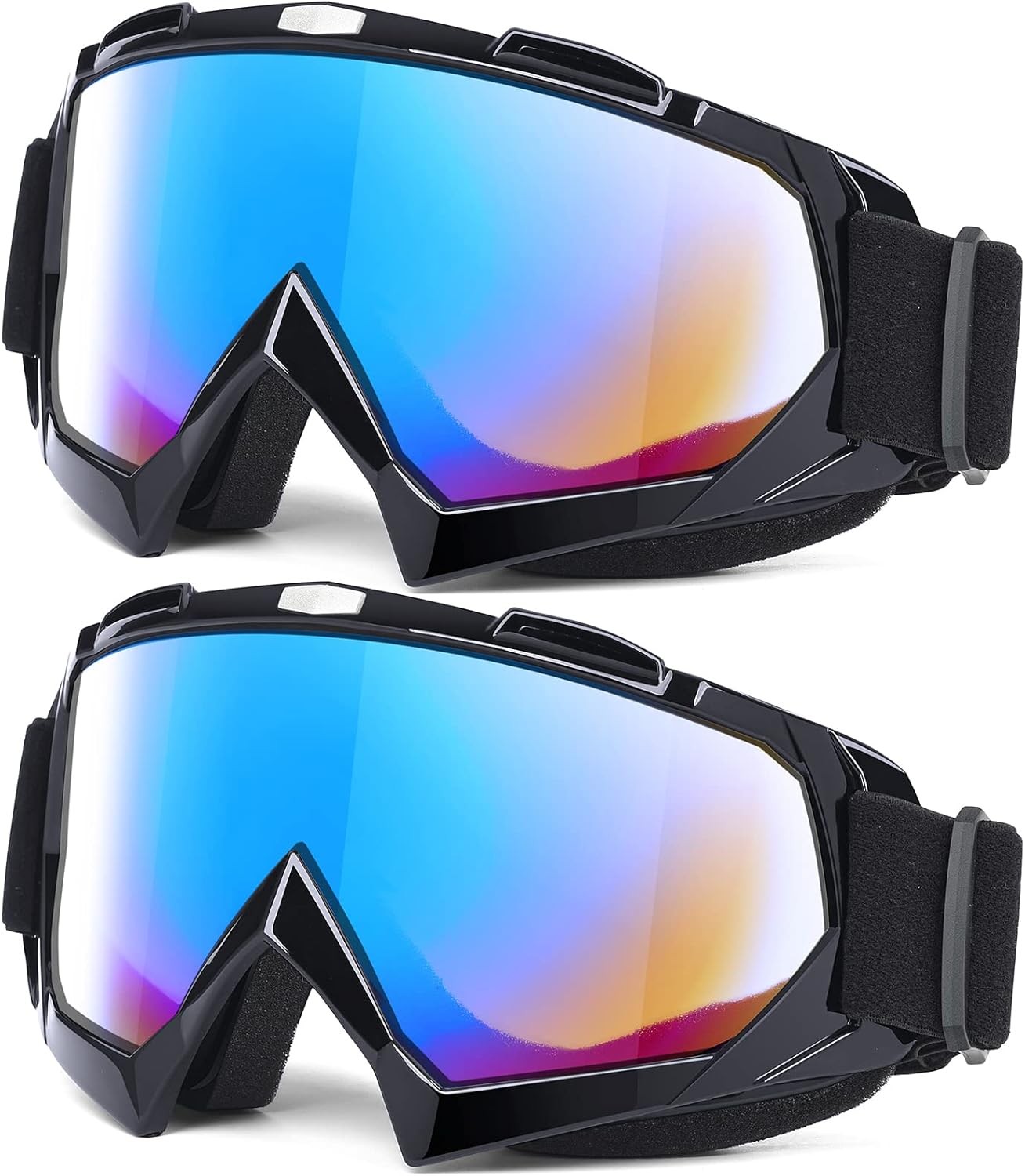 Adult Dirt Bike Goggles, 2-Pack Motorcycle Goggles for Men & Women, Wide Vision Riding Off-Road Goggles