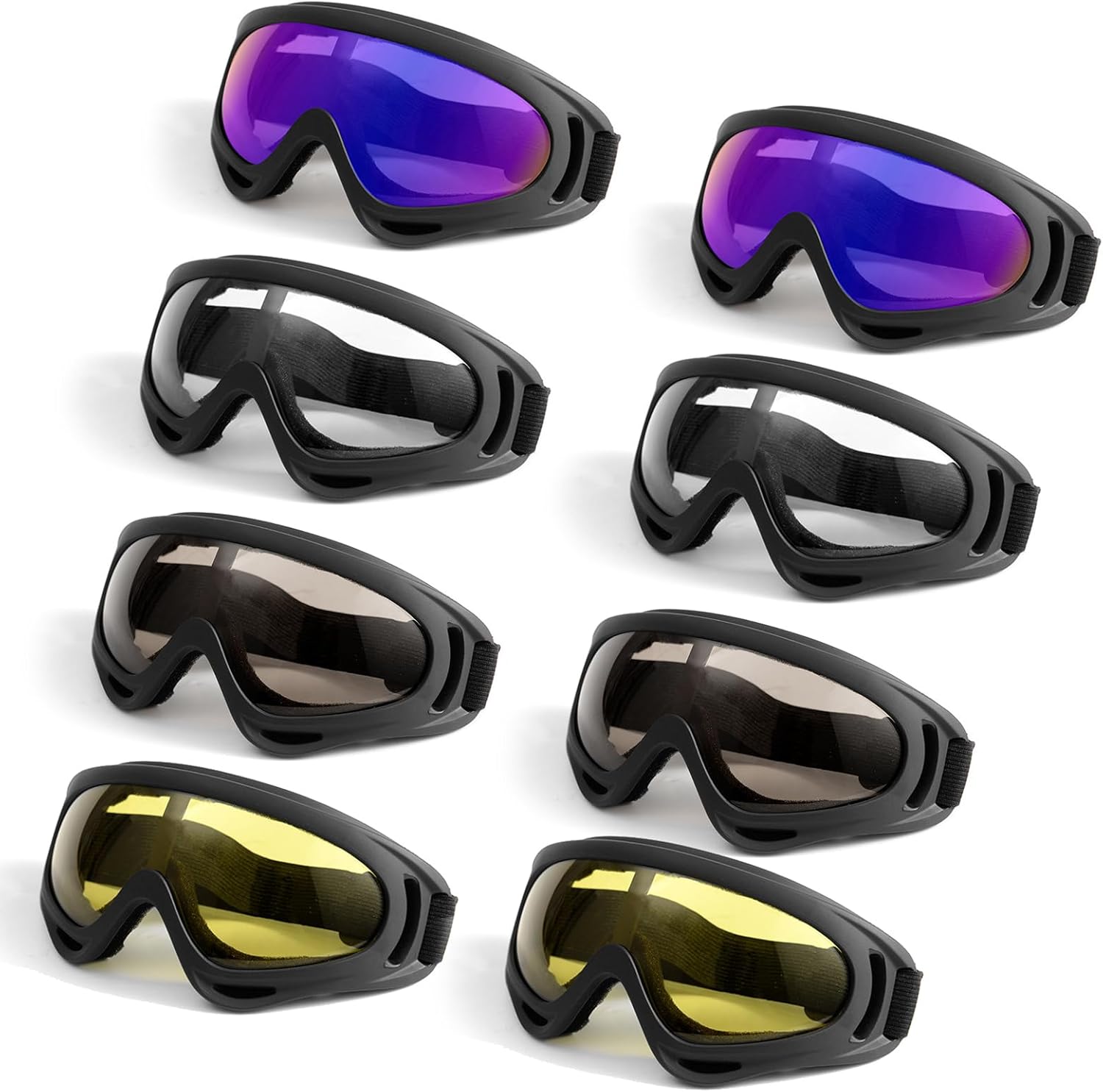 8 Pack Motorcycle Goggles, Ski Goggle Dirt Bike Goggle, Snowboard Goggles for Adult Men Women Youth