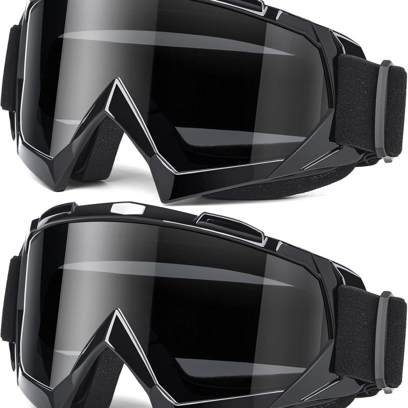 Adult Dirt Bike Goggles, 2-Pack  Motorcycle Goggles for Men & Women, Wide Vision Riding Off-Road Goggles