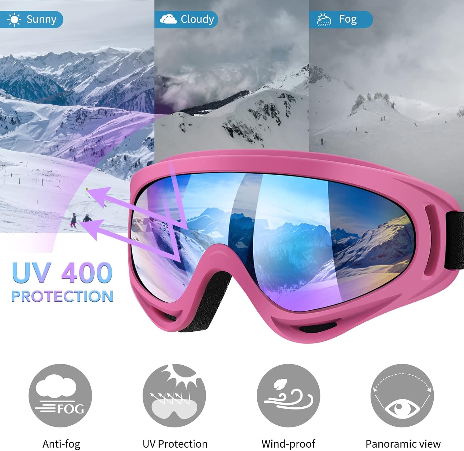 4-Pack Ski Goggles Snow Goggles for Men Women Kids Youth Adults Boys Girls,Snowboard Motorcycle goggles Glasses - Image 2