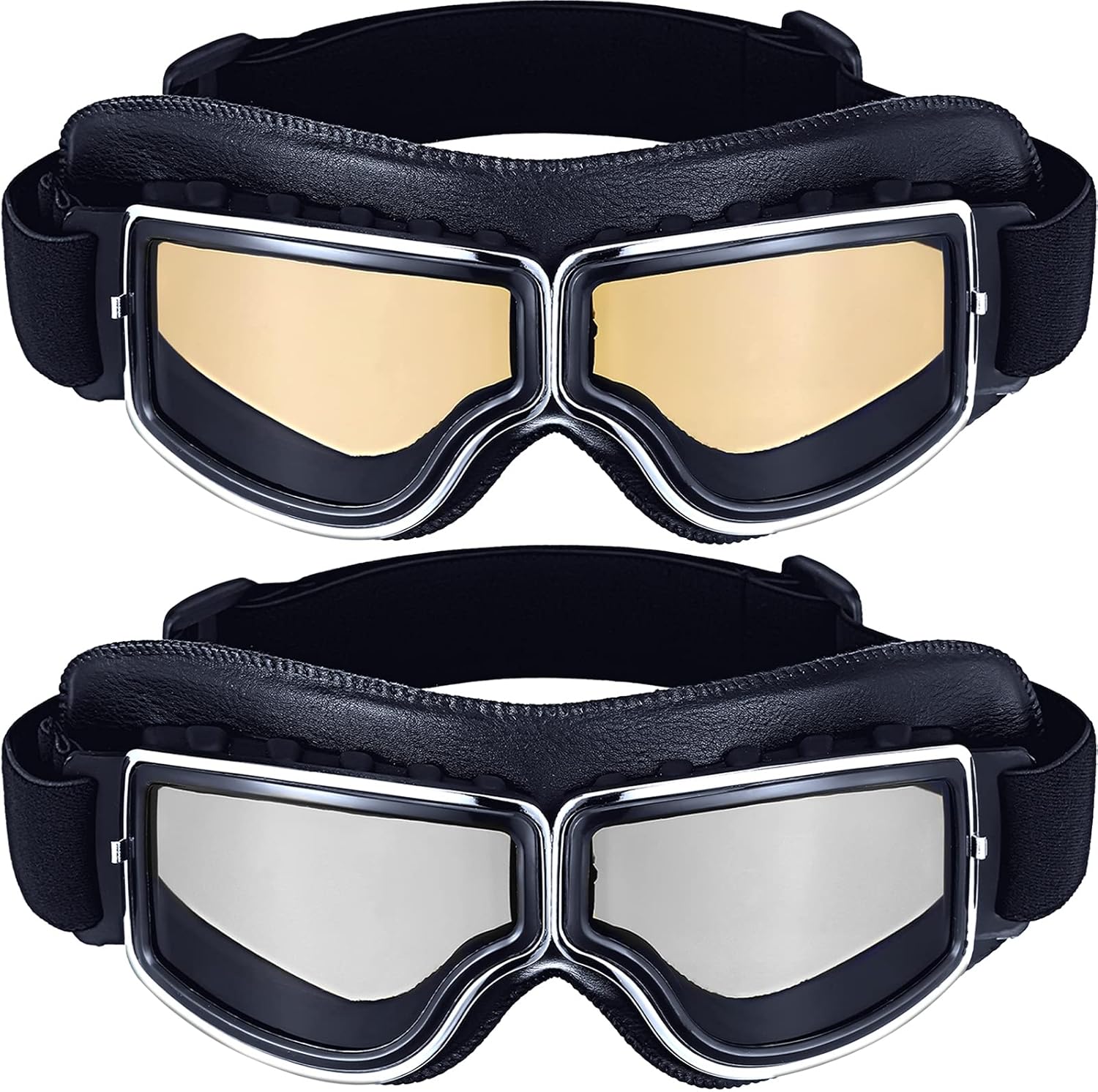 2 Pieces Motorcycle Goggles Vintage Pilot Style Cruiser Scooter Goggle Anti-Scratch Dustproof Windproof