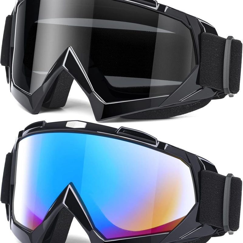 Adult Dirt Bike Goggles, 2-Pack  Motorcycle Goggles for Men & Women, Wide Vision Riding Off-Road Goggles