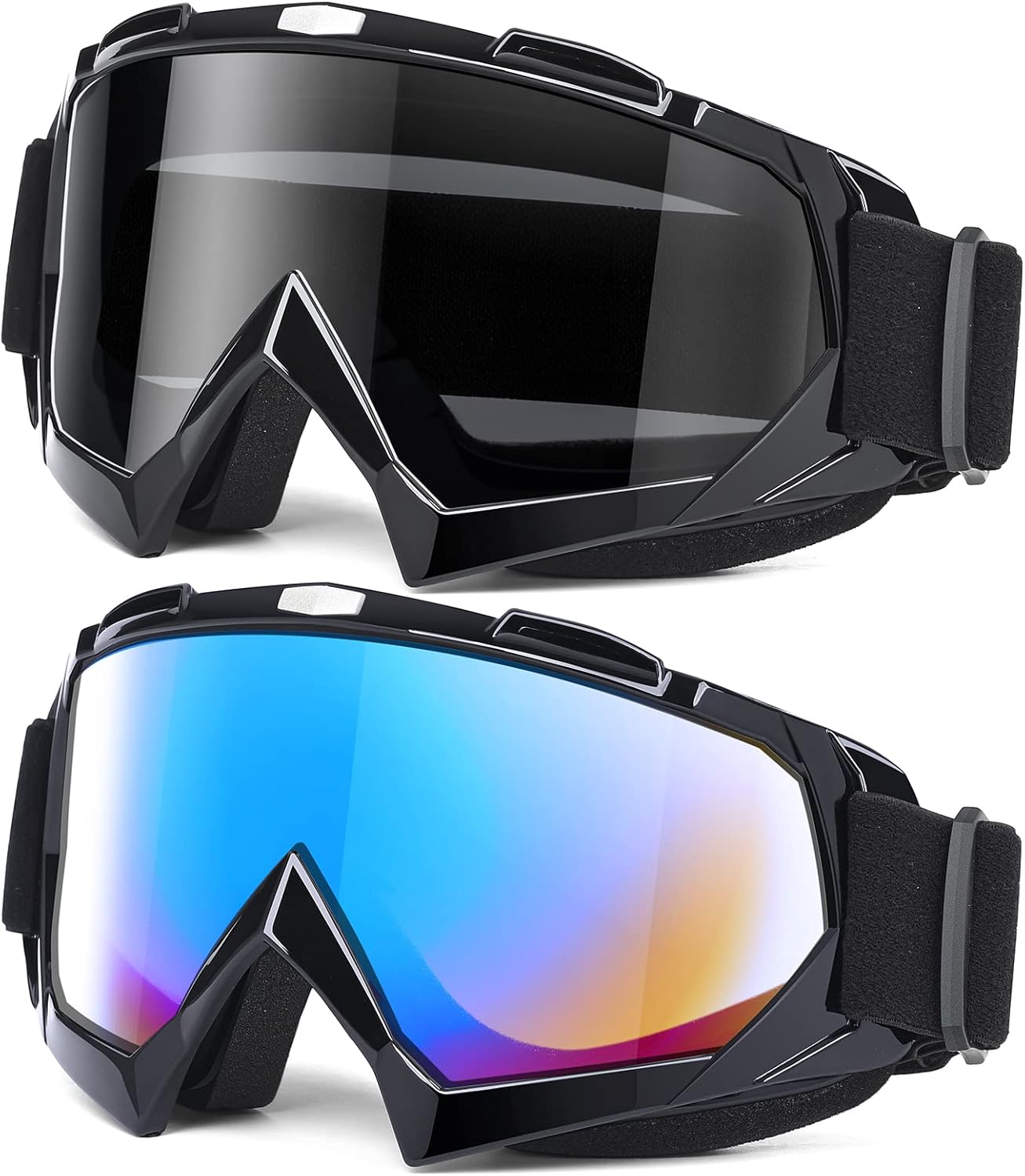 Adult Dirt Bike Goggles, 2-Pack Motorcycle Goggles for Men & Women, Wide Vision Riding Off-Road Goggles